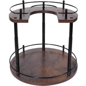2-Tier Lazy Susan Spice Rack Organizer, Height Adjustable Rotating Turntable for Cabinet, Kitchen Countertop & Pantry, 12 Inch Wooden Spice Storage Rack, Compact & Versatile Design, Rustic Brown
