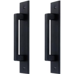 Back-Stick/Pre-Drill Closet Door Handle Sliding Door Pull Drawer Pulls Handle Barn Door Handles with Plate, Punch-Free Door Pulls for Glass Door Bathroom (7", 2PCS, Black)