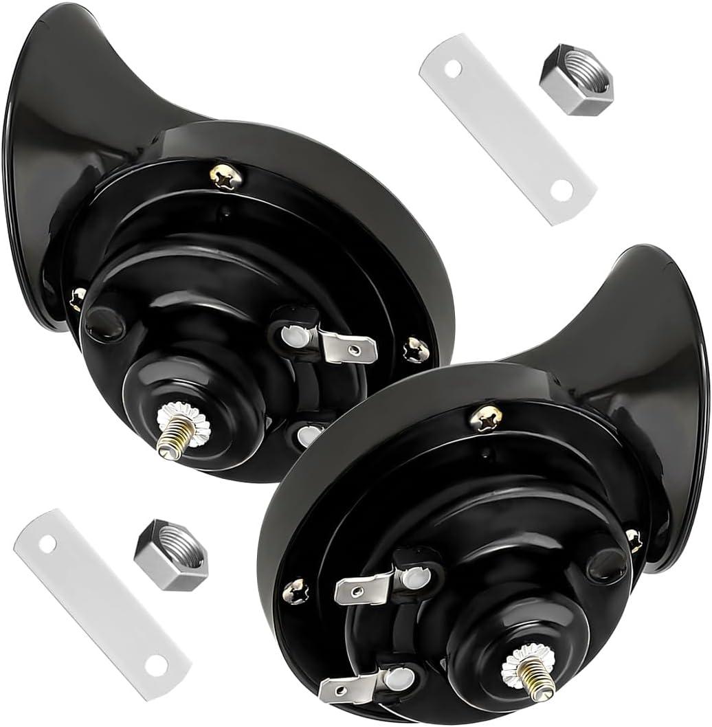 Super Loud Car Snail Horns, 12V 300DB Durable Car Horn Kit, High Low Tone Universal Waterproof Car Air Electric Snail Horn, Vehicle Air Horn Replacement for Motorcycle Truck (Black, 2 PCS)