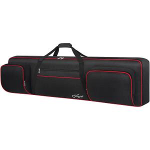 SNIGJAT 88 Key Keyboard Case Soft (Size: 53.5"x13.8"x6.8"), Padded Piano Case with Handle and Adjustable Shoulder Straps, Keyboard Gig Bag with 3 Pockets for Music Sheet Stand, Sustain Pedals, Cables (Black+Red)