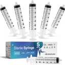 60 ml Syringe without Needle - 5 Pack of Individually Wrapped Disposable Syringes - Good for Medical, Scientific Lab, Home Use, and More - Sterile Luer Lock Syringes