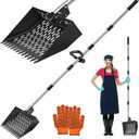 Senlinyu Chicken Poop Scooper for Sand, Chicken Poop Scooper & Rake 2-in-1 Chicken Coop Accessories with 24"-70" Adjustable Stainless Steel Handle Heavy Duty Sand Sifting Shovel for Coop Maintenance