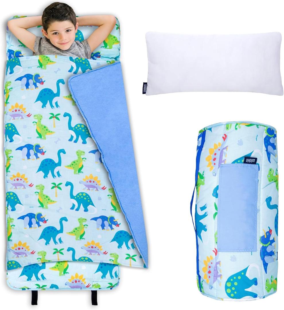 Wildkin Kids Original Nap Mat Cozy Kids Sleep Mat with Pillow, Ideal for School & Travel - Dinosaur Land, Product Dimensions 50"L x 20"W x 1.5"Th 