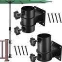 Deck Umbrella Mount, Heavy Duty Patio Umbrella Holder 2PCSOutdoor Umbrella Stands,(Fit Max OD 2 inch) Deck Umbrella Bracket Corner Umbrella Clamp for Deck Railing (Flat Mount)