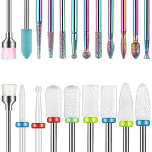 Depvko 21pcs Nail Drill Bits Sets, 3/32 Inch Cuticle Electric Nail File and Ceramic Acrylic Gel Nail Bit Kit, Acrylic Nail Art Tools, Carbide Remover Bits for Manicure Pedicure, Home Salon
