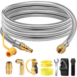 12FT Propane Quick Connect Hose for RV to Gas Grill, RV Quick Connect Propane Hose with 1/4" Safety Shutoff Valve, Quick Disconnect Propane Hose with Elbow Adapter for Blackstone 17"/22" Griddle
