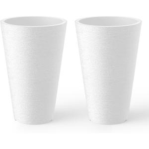 Kante Tall Round Planter Set of 2, 13 Inch Tall Decorative Planter Pots for Outdoor Indoor Garden Patio Front Porch (White)