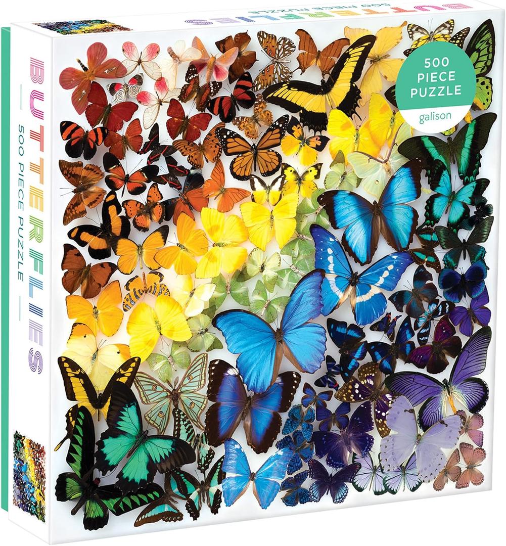 Galison Rainbow Butterflies Jigsaw Puzzle, 500 Pieces, 20x20  Features an Array of Butterflies in a Mesmerizing Rainbow of Color  Challenging, Perfect for Family Fun  Fun Indoor Activity