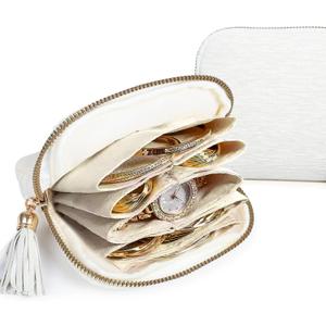 LOTOFUN Small Travel Jewelry Case: 5-Layer Individual Pouch Soft Velvet Bag Organizer With Zipper For Bracelets Bangles Protect From Tangle Scratch For Travelers Fashion Enthusiasts(Cream White)