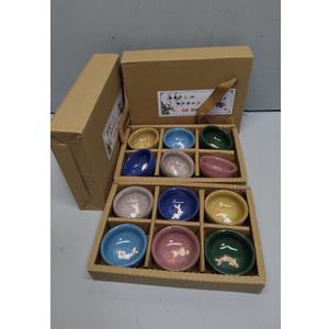 Foraineam 12 Pieces Ceramic Sake Tea Cups, Korean Soju Shot Glasses Sets, 1 oz / 30ml Tiny Sake Cup, Chinese Kungfu Style Teacups Drinkware Handcrafted Tea Accessories with Gift Box Packaging