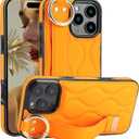 CCSmall for Apple iPhone 16 Pro Max Case with Adjustable Wristband Strap Kickstand, PU Leather Handstrap Grip Loop Wristband Phone Cover with Ring Finger Cute Case for iPhone 16 Pro Max Orange