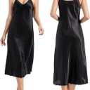 Womens Satin Nightgown Silk Slip Dress Sleepwear Sexy V Neck Negligee Lingerie Long Nightwear (Medium, 569-black)