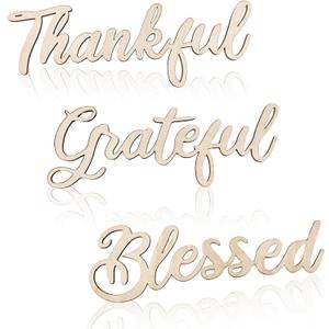 3 Pcs Thankful Grateful Blessed Wall Signs Thankful Grateful Blessed Signs for Home Decor Wooden Letter Decorations for Wreath DIY Crafts Door Hanger Wall Art Decor (Wood-Thankful)