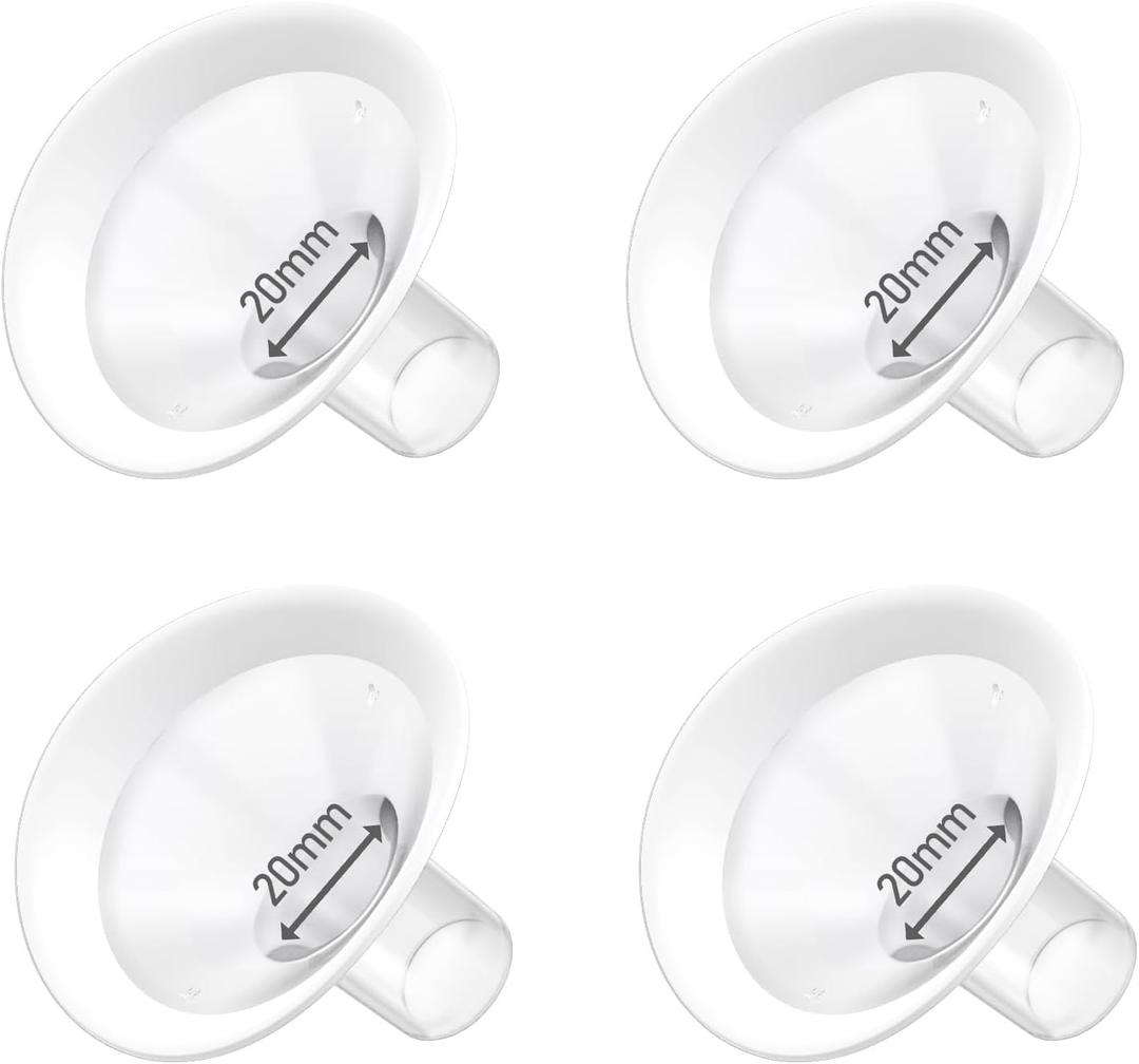 4pc 20mm Oval Flanges Shields Built-in Soft Edges Compatible with Medela/Lansionh Pumps, Replacement Parts for Pump in Style, Symphony, Swing Maxi, Harmony and Personalfit Flex Connector
