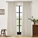 Pleated Blackout Linen Curtains 108 Inches Long for Living Room Patio Sliding Door Pinch Pleat Rings Hooks Back Tab 100% Black Out Bedroom Beige Curtains Boho Modern Window Panels Set of 2