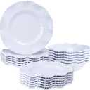 White Beaded Melamine Dinnerware Set, 18 piece Dishwasher Safe Plates and Bowls for Dining, Parties, Camping Dish Set