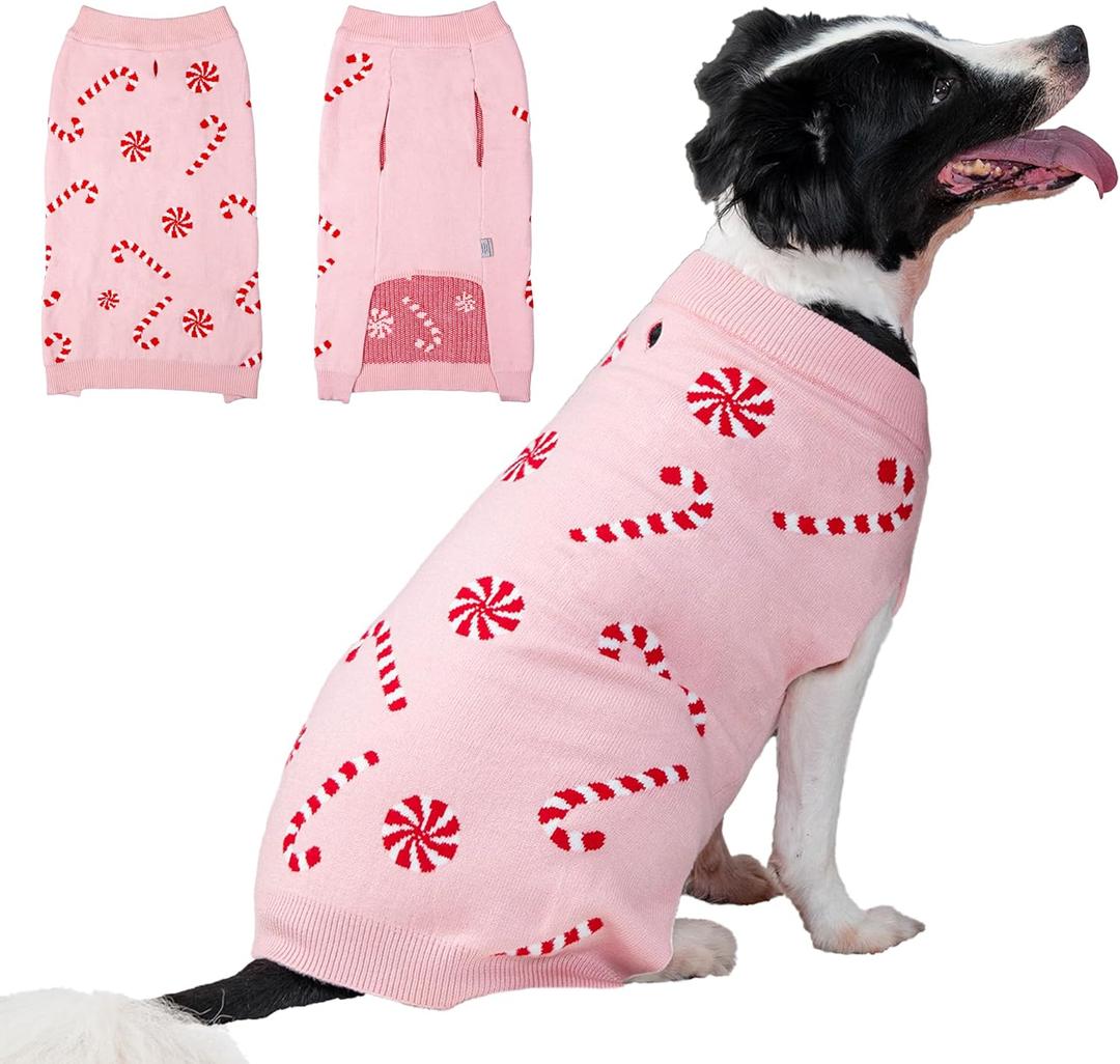 LUBOT New Ugly Christmas Sweaters for Puppy Cute Funny Wintertime and Holiday Parties Knitted Pullover Sweater Santa Small Dog Pink Candy XX-Large