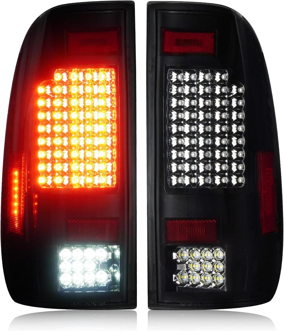 LED Tail Lights Pair Fit for Ford F150 1997-2003 and F150 Heritage 2004, for F250 F350 Super Duty 1999-2007 (Fit Fleetside Models), Rear Brake Lamp Taillights Assembly, Chrome Housing Smoked Lens
