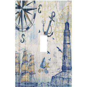 Nautical Ocean Sailboat Lighthouse Anchor 1 Gang Light Switch Covers Single Toggle Wall Plate Decorative Switchcover Electrical Switchplate for Kitchen Bathroom Bedroom Decor