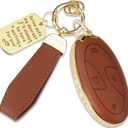 Soft TPU & Leather Key Fob Cover Compatible with Hyundai Ioniq 6 Grandeur GN7 KONA Santa Fe Elantra Tucson Sonata, with Keychain & Metal Blessing Tag (7 Button Brown)