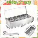 5 Compartments Stainless Steel Chilled Condiment Tray, Garnish Tray with 5 Removable Compartments, Condiment Dispenser with Lid, Fruit Serving Containers