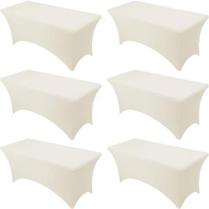 6-Pack Premium Cream Spandex Tablecloths for 6ft Rectangle Tables, Stain & Wrinkle-Resistant, Washable Stretch Polyester Fitted Table Cover for Weddings, Banquets, Trade Shows Events