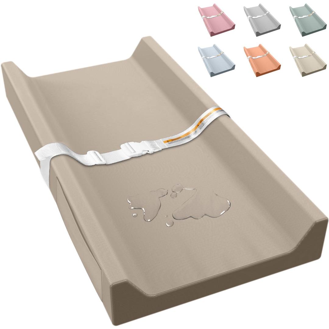 Vegan Leather Baby Changing Pad, Waterproof & Wipeable Soft Diaper Changing Mat 32 x 16.6" Comfortable Infant Changing Station for Dresser & Table (Khaki)