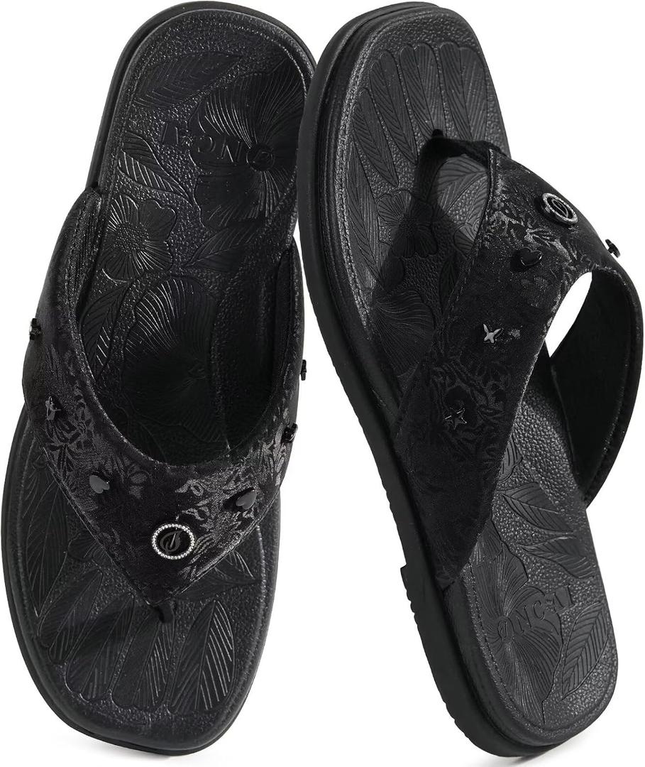 ONCAI Women's Flat Studded Flip Flops Summer Beach Trendy Dressy Walking Sandals with Outdoor Rubber Sole US Size 6-11