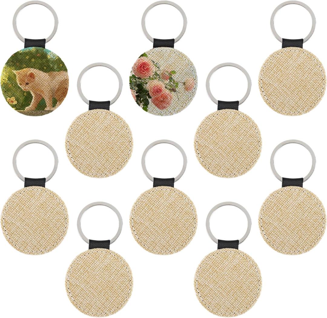 Framendino, Sublimation Blanks Keychain Linen Key Chains Transfer Rings for DIY Craft Making