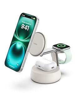 Belkin MagSafe Charger Compatible, 3-in-1 Charging Station, Qi2.2 25W w/ Cooling Fan (On/ Off Control) Magnetic Wireless Charger for iPhone 17, Apple Watch, AirPods, Pixel 10 (45W Adapter Included)