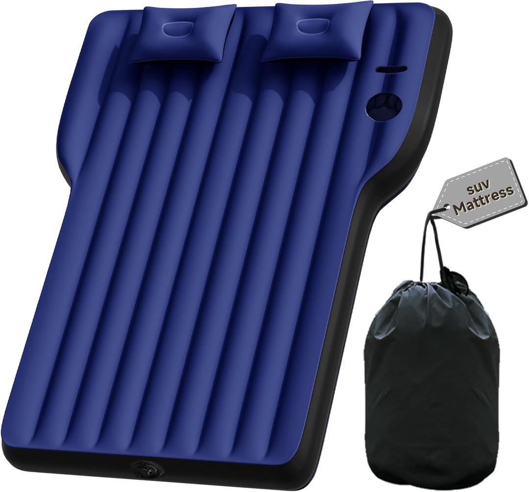 SUV Air Mattress: Inflatable Car Air Mattress for Camping, Portable Car Bed with Air Pump & 2 Pillows, Flocking Sleeping Pad Mattress for Home Car Travel Camping, Black (Model Y Mattress)