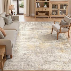 7x9 Area Rugs Living Room: Washable Abstract Rug Gold Grey Brown