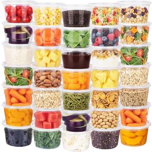  Clear Plastic Food Storage Containers with Lids, Stackable Round Deli Containers for Meal