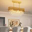 31.5" 8-Light Gold K9 Crystal Chandelier, Luxury Rectangular Raindrop Pendant Light with Adjustable Chain, Hanging Chandeliers for Dining Room, Kitchen Island, Living Room