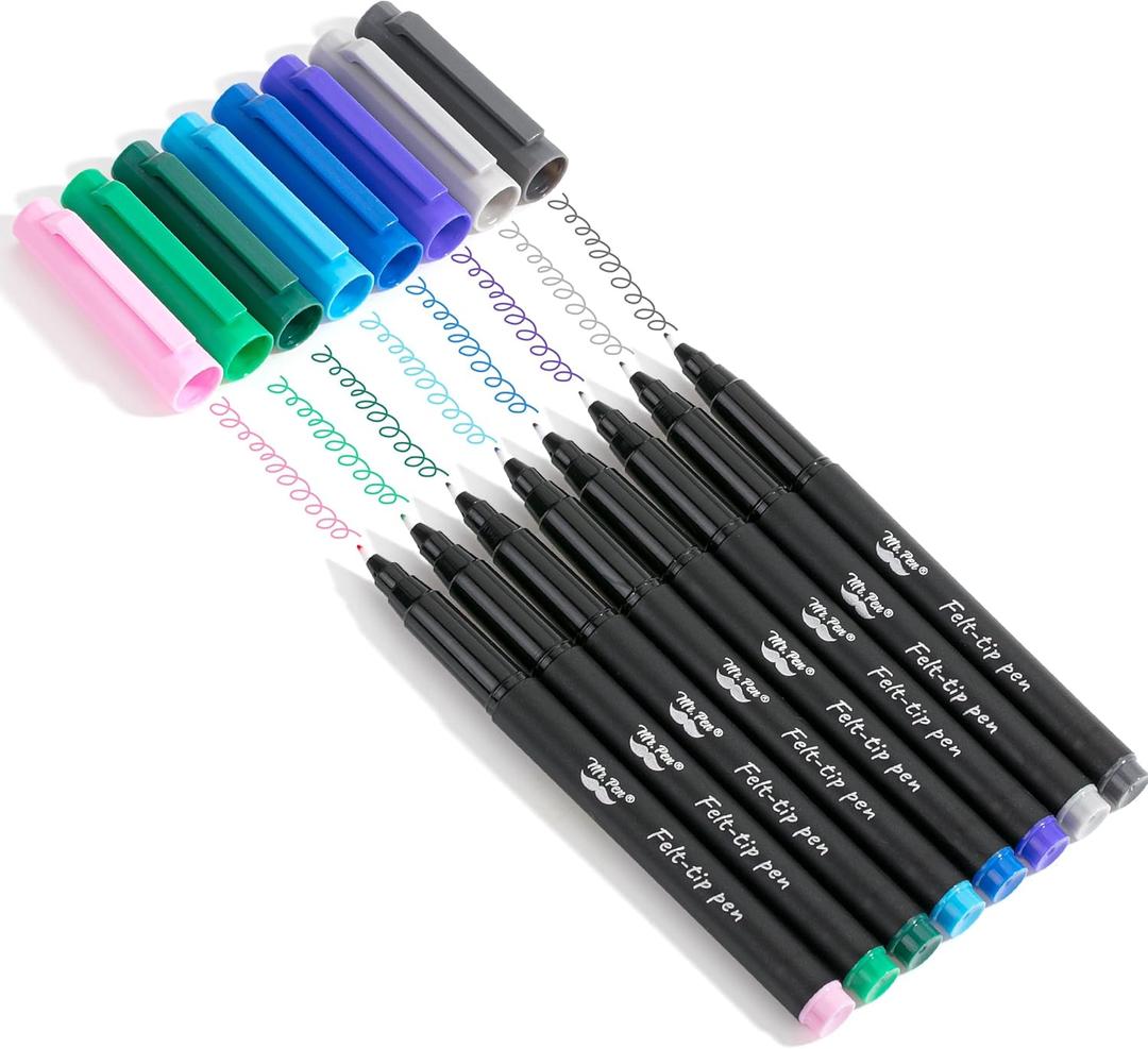 Mr. Pen- Felt Tip Pens, 8 Pack, 0.7mm Colorful Felt Pens, No Smear, Quick Dry