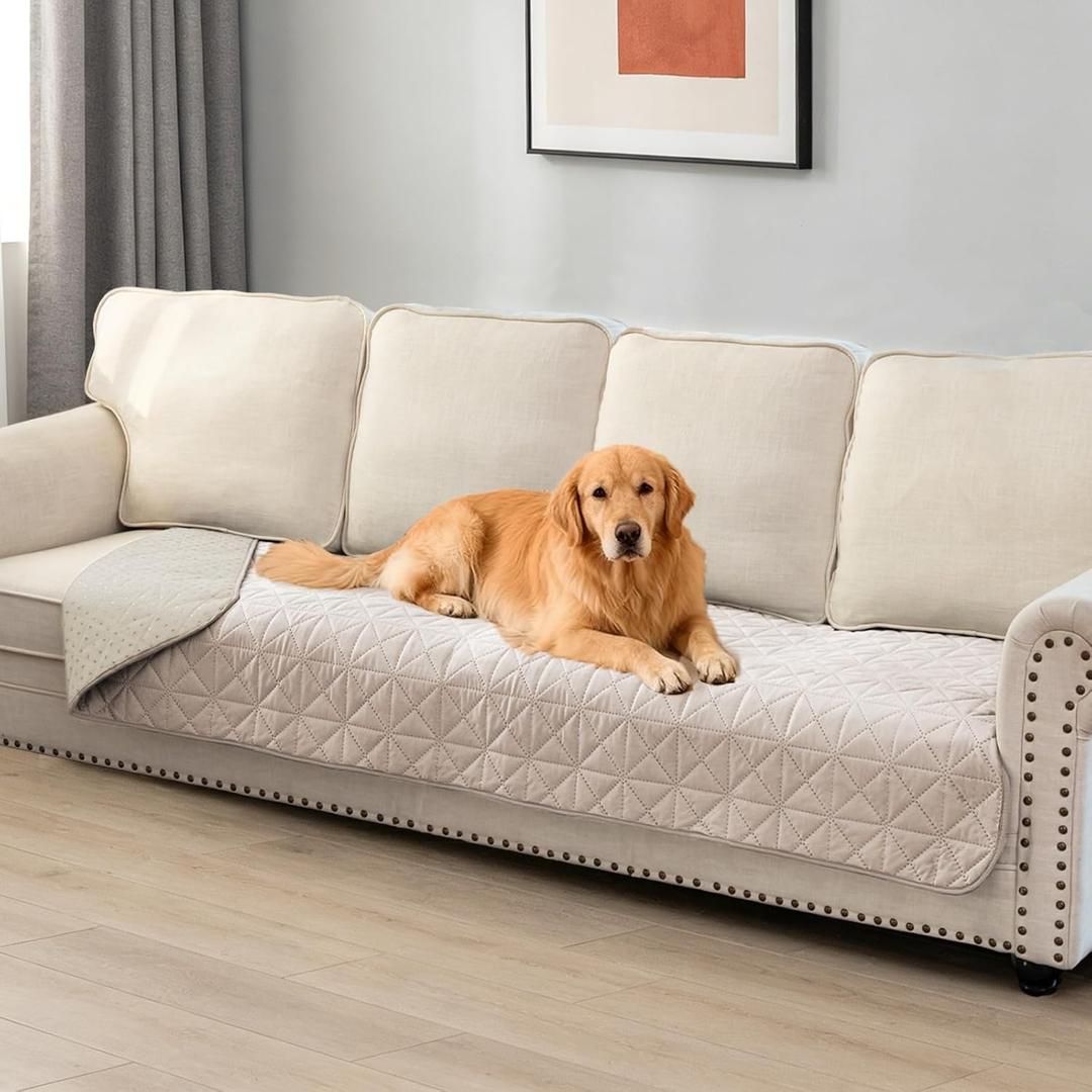 Ameritex Sofa Cover Waterproof for Seats Couch Cover for Dogs Pet Couch Cover Velvet for Chair Loveseat Sofa Machine Washable (Beige, 30x100 Inch)