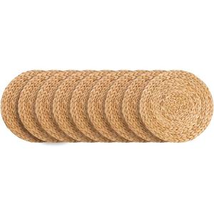 13.8 in Plate Chargers Round Woven Placemats Set of 7, Boho Farmhouse Rustic Place Mats for Dining Table Decor, Rattan Wicker Table Mats Jute Braided Chargers for Dinner Plates (Natural)