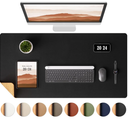 Aothia Dual-Sided Desk Pad - 25.6x13.7 inches Leather Desk Mat, Natural Cork Desk Pad Protector, Large Mouse Pad for Desk, Waterproof Desk Blotter Pad, Desk Writing Pad for Office Work/Home, Black