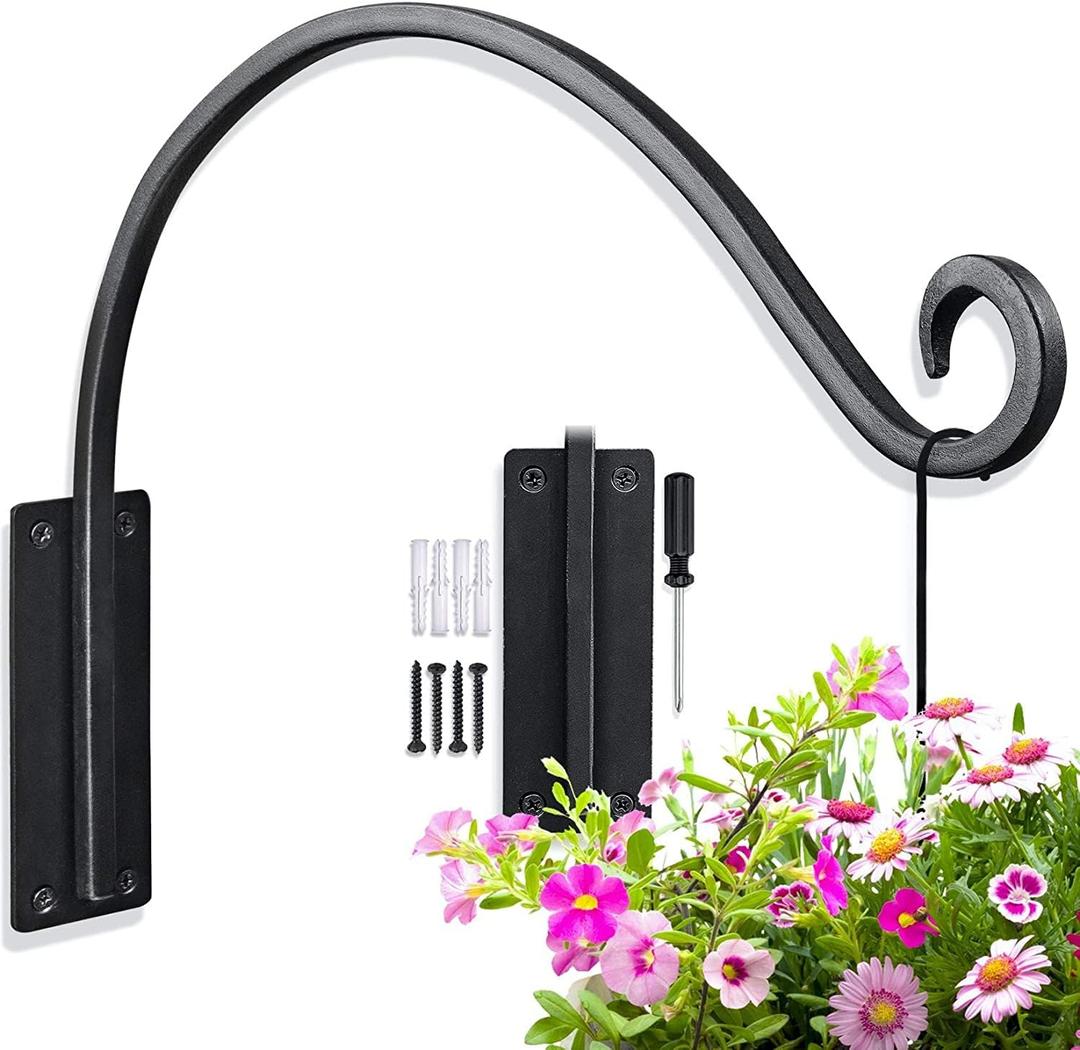 Qiang Ni Heavy-Duty Plant Hanger Outdoor: Hanging Plant Hook for Outside Basket - 16-Inch Wall Mount Plant Bracket for Bird Feeder (16-Black-1Pcs)