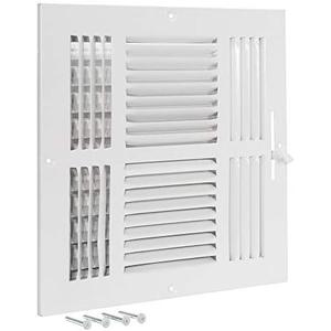 EZ-FLO 10 x 10 Inch (Duct Opening) Air Vent Cover for Wall or Ceiling, Four-Way Ventilation Register, Solid Steel HVAC Register Cover, White, 61619