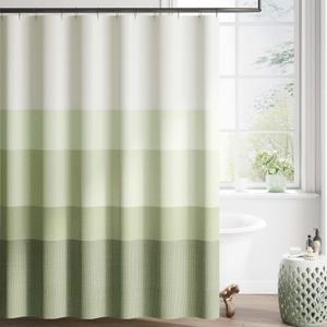 jinchan Ombre Forest Green Striped Shower Curtain Waterproof Fabric Shower Curtain for Bathroom Gradual Color Minimalist Design Modern Neutral with 12 Hooks 70x72 Inches