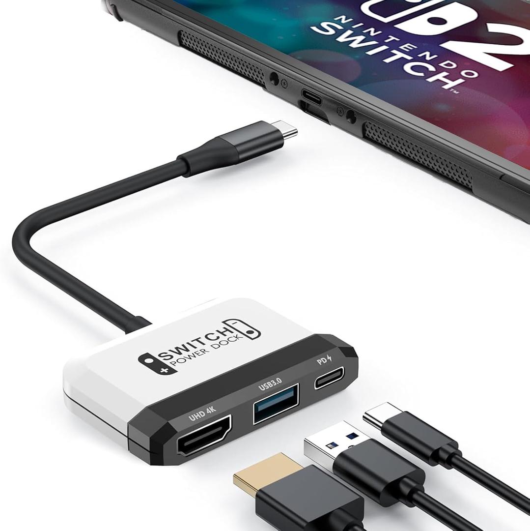 RREAKA Switch 2 Dock Replacement for Nintendo Switch 1&2 Dock, Switch TV Adapter with 4K@60Hz HDMI, USB3.0 Port, PD 100W, Portable Travel Switch Docking Station for Nintendo 2