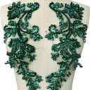 Handmade Beaded Rhinestone Appliques Sew on Crystal Lace Patch, 1 Pair for DIY Clothing, Wedding Dress,Multi-Color Costume Decoration (Deep Green)