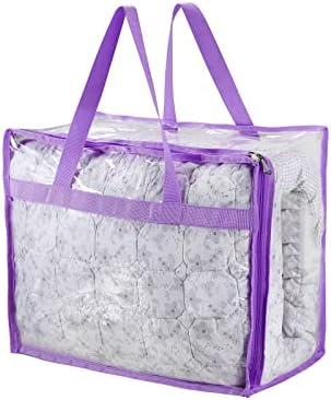 Storage Bags for Sheet, Thin Blanket, Sofa Pillow, Clothes (Purple) 2 pack