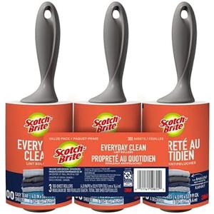 Scotch-Brite Everyday Clean Lint Roller, 3 Pack, Lint Remover for Pet Hair, Dark Clothes, Furniture, and Dusty Surfaces, Picks Up Fur & Fluff in Your Home, Car & Office, 300 Adhesive Sheets Total