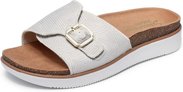 Skechers Women's Lifted Comfort-Restless Wave Slide Sandal, Off White, 6