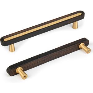 SALISENG-5 Pack Wooden Kitchen Cabinet Pulls,5 Inch Brass Dresser Drawer Handles, Modern Furniture Pulls for Cupboard Wardrobe Closet Cabinet Hardware