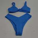 geluboao Bikini Set for Women Solid V Neck Knot Front Push Up High Leg Thong Two Piece Swimsuit (Medium, Blue)
