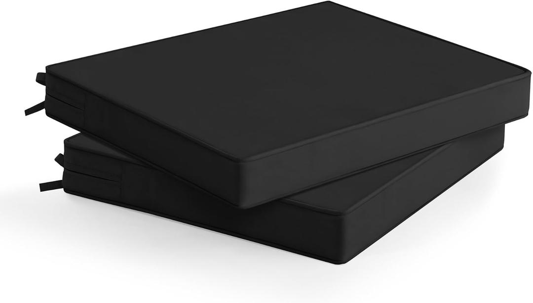 Outdoor Chair Cushions Set of 2: Waterproof & Fade Resistant Deep Seat Cushion for Patio Furniture - 24 x 24 x 3 Inch Chair Pads with Ties and Hidden Zipper - Patio Chair Cushion Replacement, Black