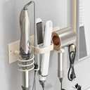 Hair Dryer Holder Wall Mount - 3 in 1 Curling Iron Organizer, Heat Resistant Bathroom Storage Rack, Hook Style (Milky White)